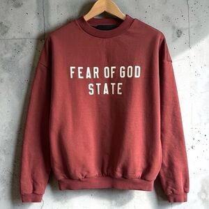 Fear of God Essentials Burgundy "State" Heavy Fleece Crewneck Sweater XXS